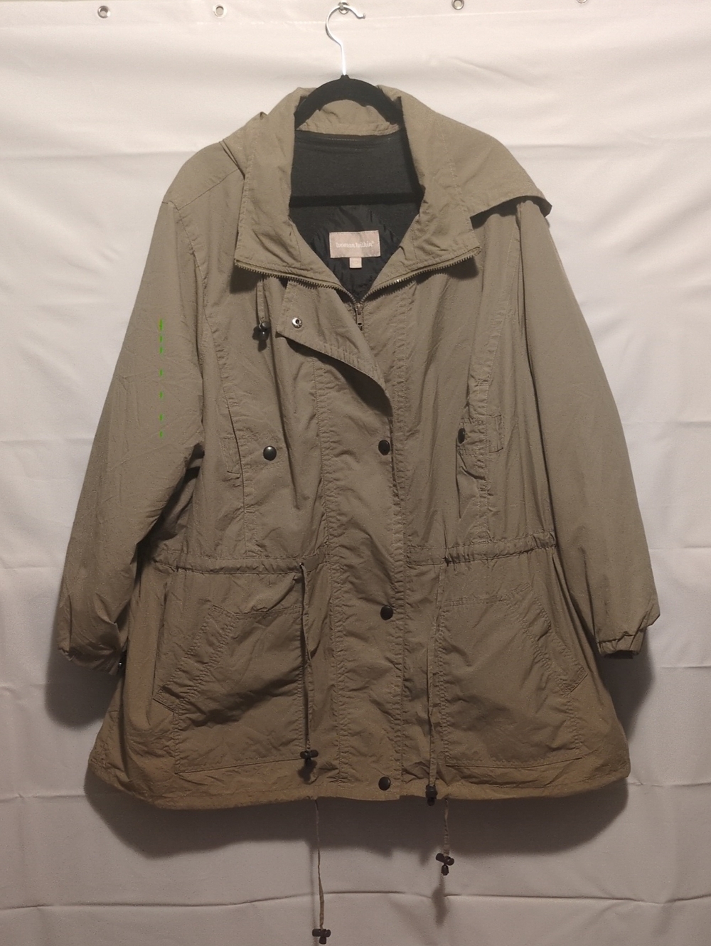 Woman Within Hooded Drawstring Trench Coat in Khaki